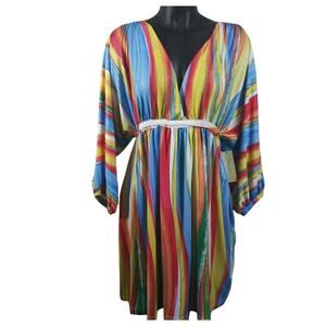 Sean John Empire Waist Belted Wrap Dress - Striped - Large